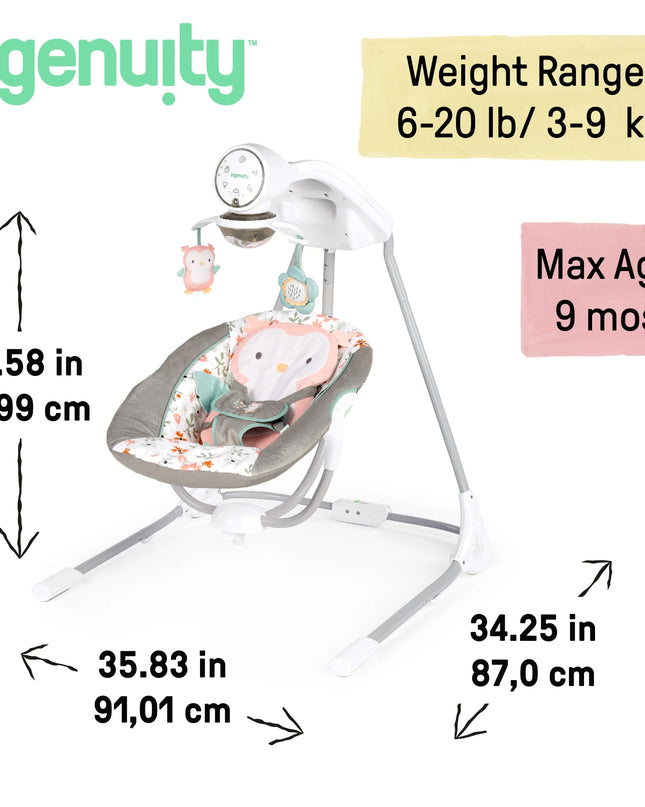 Inlighten Baby Swing, 5-Speed, Swivel Infant Seat, Nature Sounds, Lights - Pink, Nally