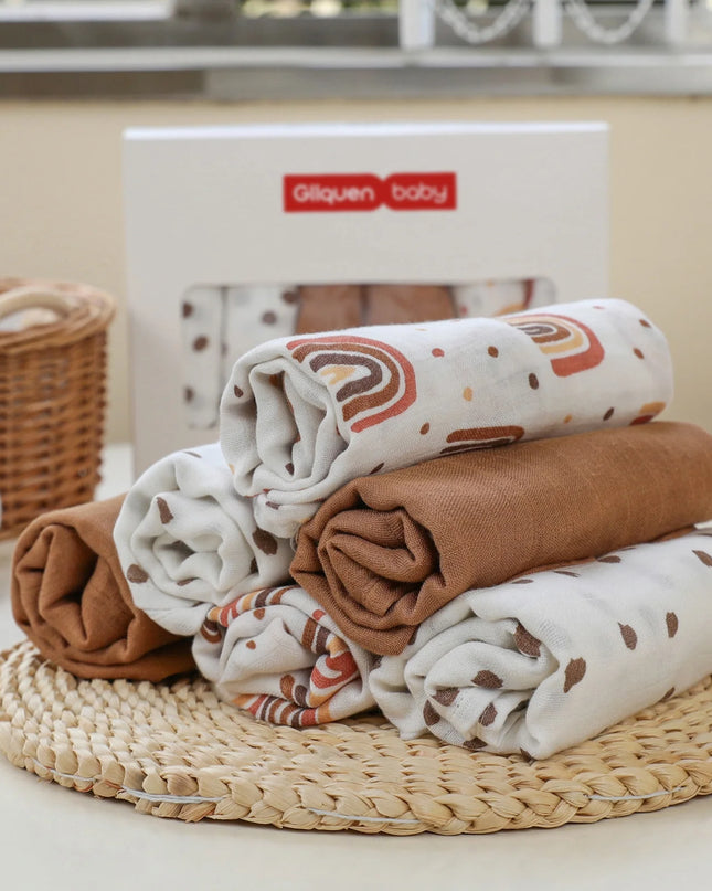 Muslin Swaddle Blankets 6-Pack, Swaddle Wrap Neutral Receiving Breathable Cotton Blankets for Newborn Infant Girls and Boys, 27 X 27", Rainbow