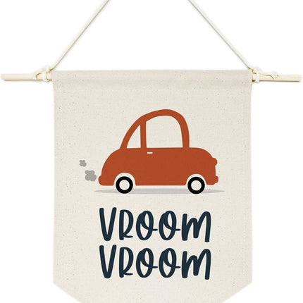 Vroom Vroom Transportation Hanging Wall Canvas Banner for Baby Girl, Baby Boy, Nursery, Teen and Kids Room
