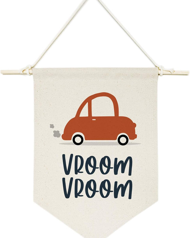 Vroom Vroom Transportation Hanging Wall Canvas Banner for Baby Girl, Baby Boy, Nursery, Teen and Kids Room