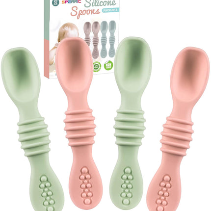 Silicone Baby Spoon Set - Baby Led Weaning First Stage Feeding Utensils, Gum Friendly, BPA & Phthalate Free