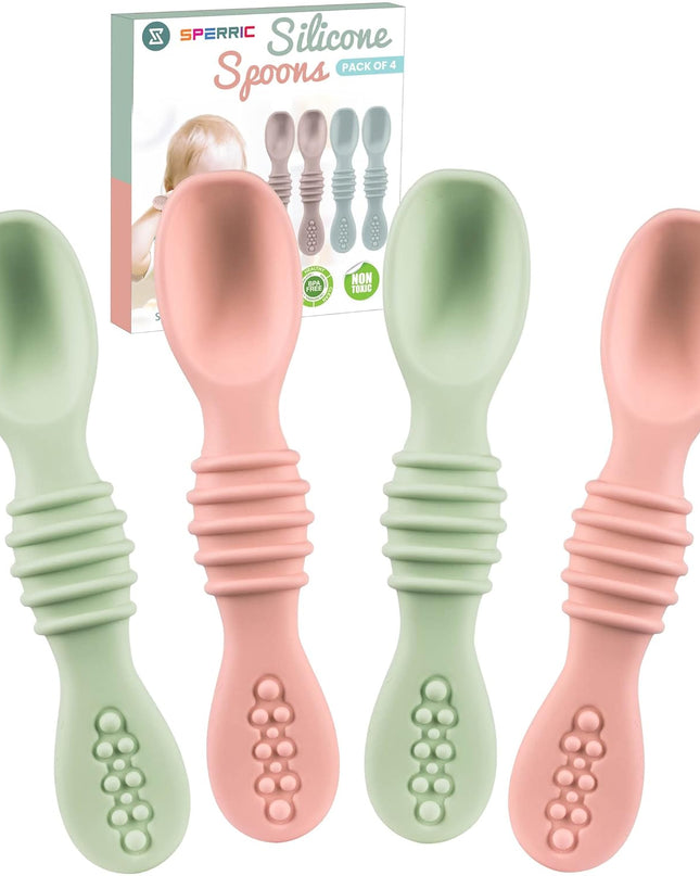Silicone Baby Spoon Set - Baby Led Weaning First Stage Feeding Utensils, Gum Friendly, BPA & Phthalate Free