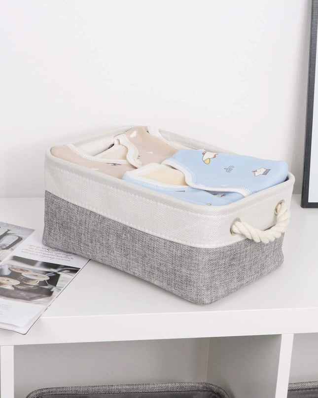 Small Baskets for Organizing Fabric Storage Baskets for Shleves 6 Pack Collapsible Closet Storage Bins with Handles Linen Organizer Baskets for Bathroom Nursery Home Storage (White&Grey)