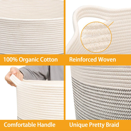 XXXL Large Rope Baskets - 24" X 24" X 14" Laundry Baskets for Storage, Blankets, Towels, Pillows, Baby Nursery