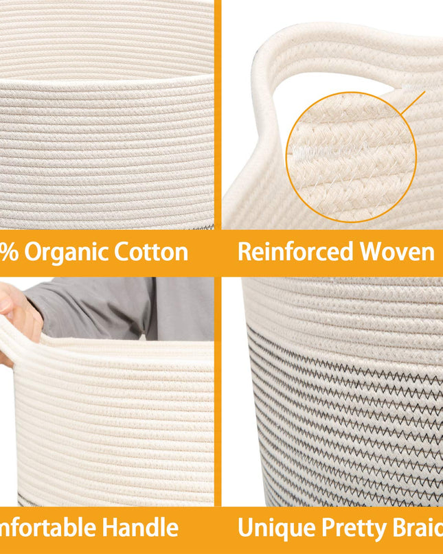 XXXL Large Rope Baskets - 24" X 24" X 14" Laundry Baskets for Storage, Blankets, Towels, Pillows, Baby Nursery