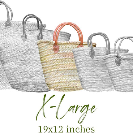 French Market Basket Bag, Extra Large (19X12) Handmade Moroccan Seagrass Basket Straw Bags for Summer, Market, Beach, Laundry, & Picnic Wicker Basket