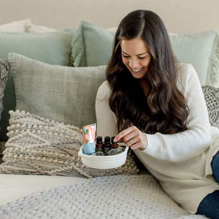 5-Piece round Small Woven Baskets Set– Cotton Rope Baskets for Organizing! Montessori Toys, Fruits Remotes Key Tray Bowl for Entryway Desk, Shallow Catchall Home Décor, Cat Dog Bin Gift