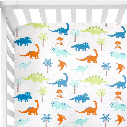 Jersey Knit Crib Sheet for Boys and Girls, Stretchy Fitted Crib Sheet Dinosaur Baby Toddler Bedding Set Collection, Breathable and Lightweight for Toddler Mattress up to 8”Thickness