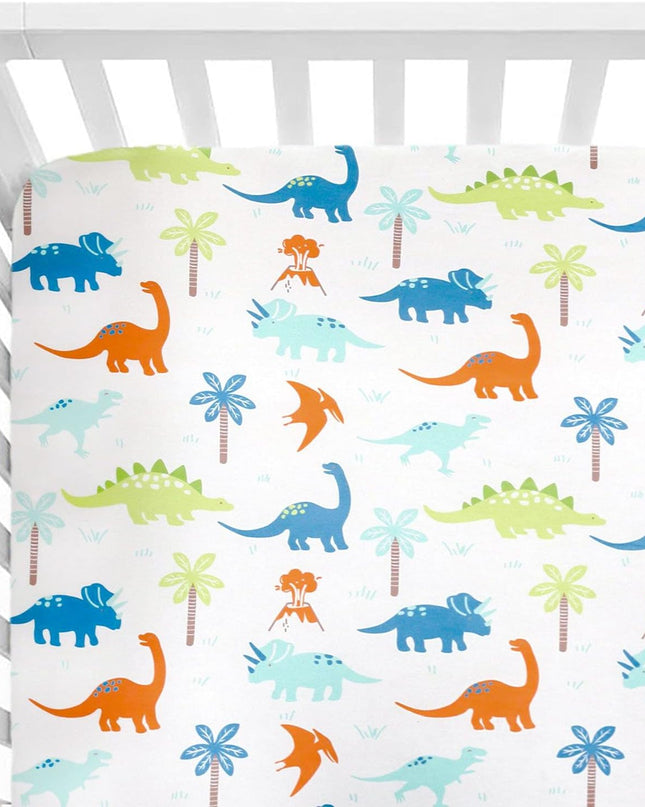 Jersey Knit Crib Sheet for Boys and Girls, Stretchy Fitted Crib Sheet Dinosaur Baby Toddler Bedding Set Collection, Breathable and Lightweight for Toddler Mattress up to 8”Thickness