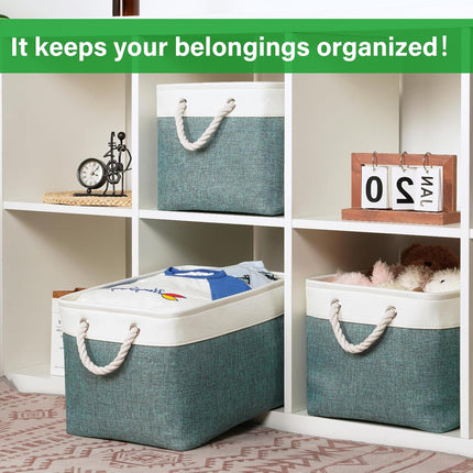 Fabric Storage Baskets for Shelves 3 Pack Large Storage Bins for Organizing Linen Collapsible Organizer for Closet-Deep Green