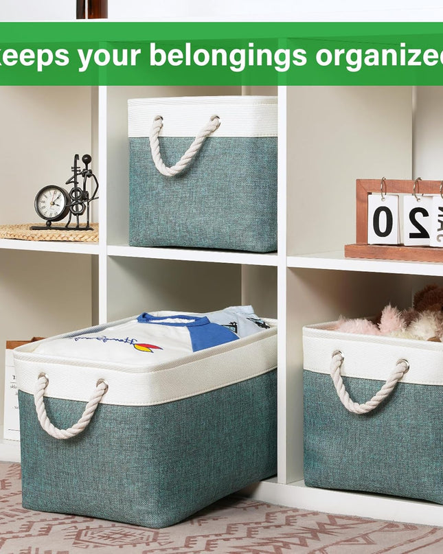 Fabric Storage Baskets for Shelves 3 Pack Large Storage Bins for Organizing Linen Collapsible Organizer for Closet-Deep Green