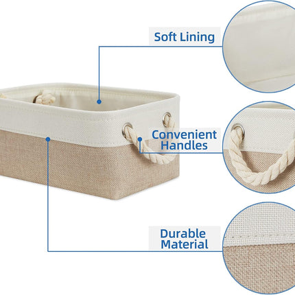 Small Fabric Storage Baskets 6 Pcs Decorative Baskets Bins for Gifts Empty Foldable Storage Basket with Handles for Organizing Shelf, Towels (White&Khaki,11.8 L X 7.9 W X 5.3 H Inches)