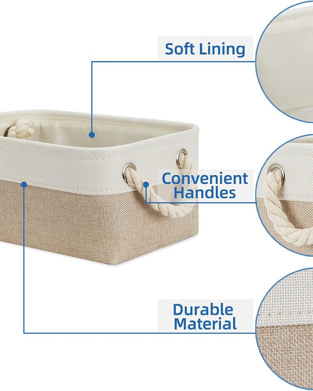 Small Fabric Storage Baskets 6 Pcs Decorative Baskets Bins for Gifts Empty Foldable Storage Basket with Handles for Organizing Shelf, Towels (White&Khaki,11.8 L X 7.9 W X 5.3 H Inches)