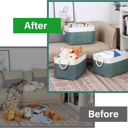 Fabric Storage Baskets for Shelves 3 Pack Large Storage Bins for Organizing Linen Collapsible Organizer for Closet-Deep Green