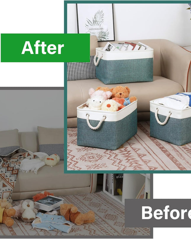 Fabric Storage Baskets for Shelves 3 Pack Large Storage Bins for Organizing Linen Collapsible Organizer for Closet-Deep Green