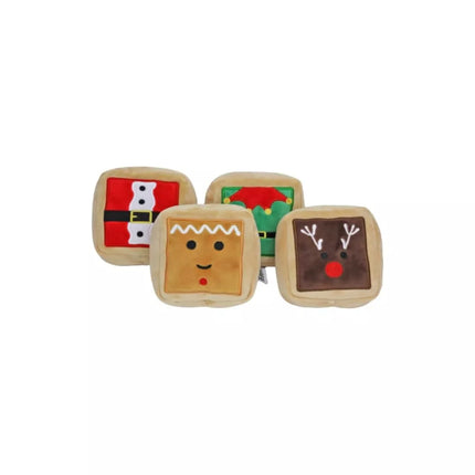 Midlee Gift Box Christmas Squares Sugar Cookie Plush Dog Toy-Reindeer, Gingerbread Man, Santa, Elf