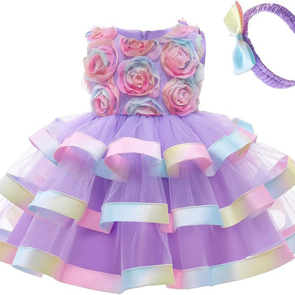 3M-6T Baby Girls Ruffle Flower Dress Elegant Pageant Party Wedding Lace Gown Dresses