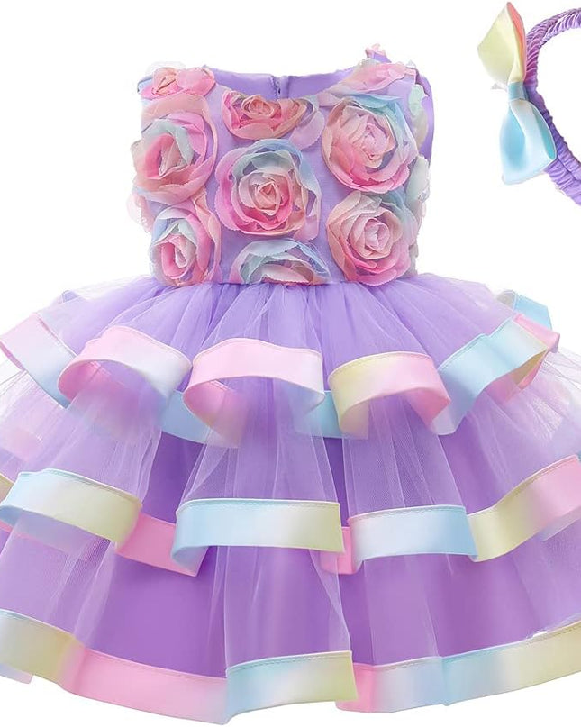 3M-6T Baby Girls Ruffle Flower Dress Elegant Pageant Party Wedding Lace Gown Dresses
