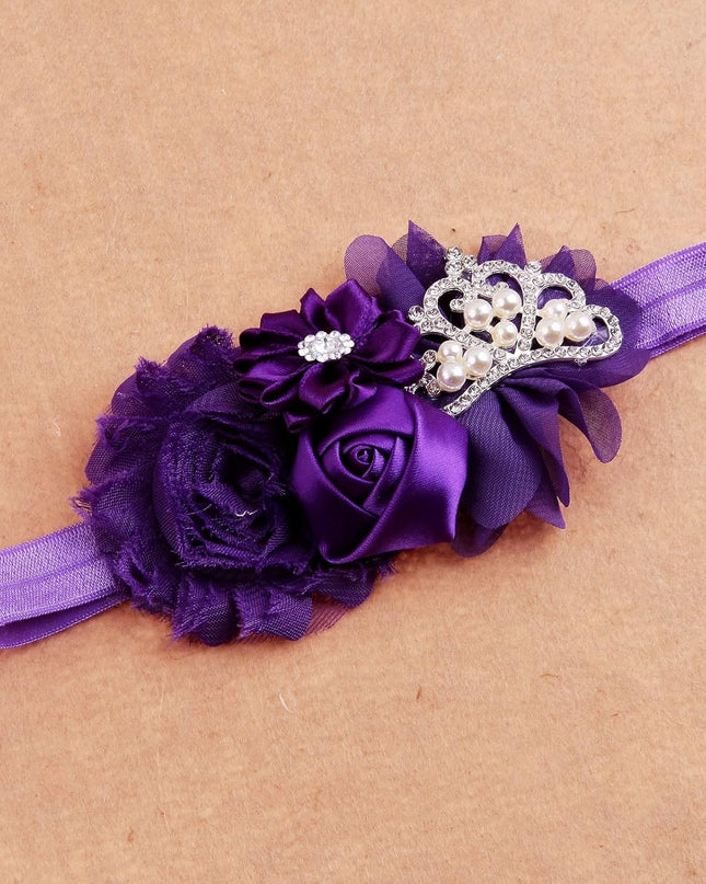 Baby Christening Headband Toddler Girls Fabric Flower Headband Tiara Stretchy Elastic in Pairs (Child, Purple/Lilac)