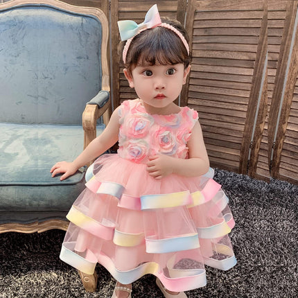 6M-6T Toddler Baby Girls Colorful Floral Tutu Gown Dress Party Evening Wedding Christmas Dance Dresses with Headwear