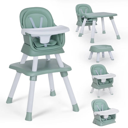 8 in 1 Baby High Chair, Toddler Dining Booster Seat for Eating, Green