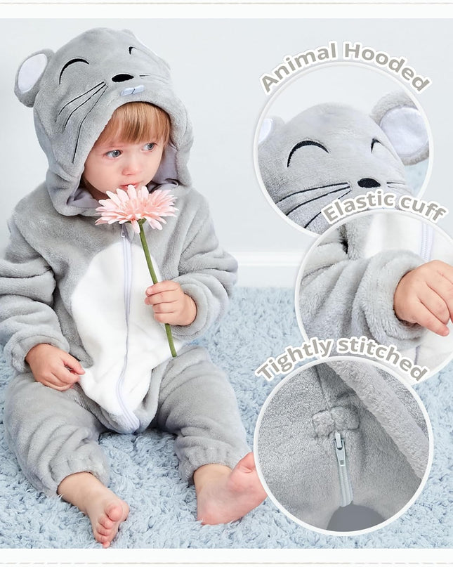 Unisex Baby Animal Costume Winter Autumn Flannel Hooded Romper Cosplay Jumpsuit