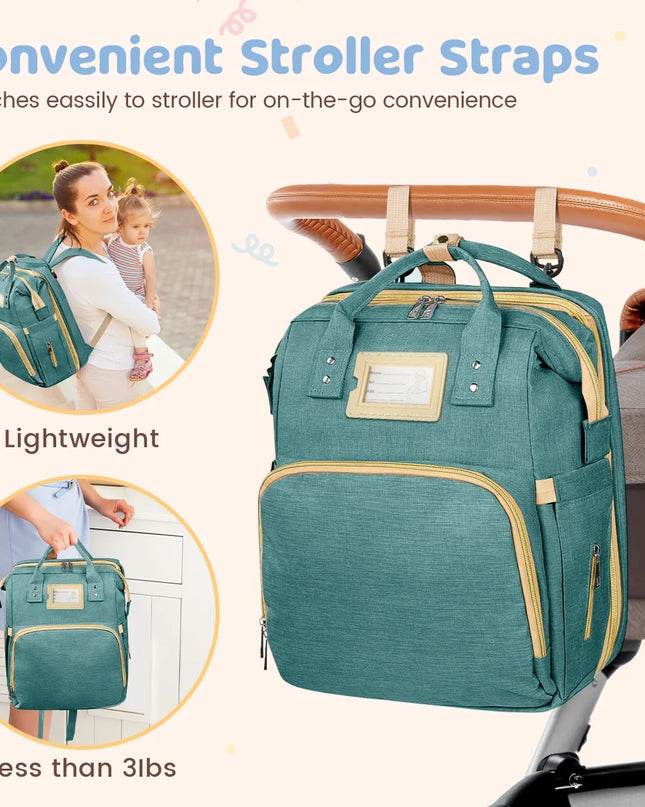 Multifunctional Diaper Bag Backpack with Changing Station & Insulated Pockets, Green