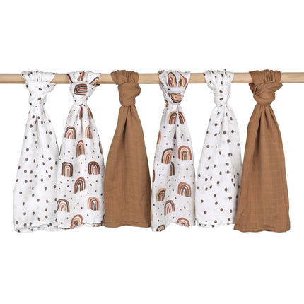 Muslin Swaddle Blankets 6-Pack, Swaddle Wrap Neutral Receiving Breathable Cotton Blankets for Newborn Infant Girls and Boys, 27 X 27", Rainbow