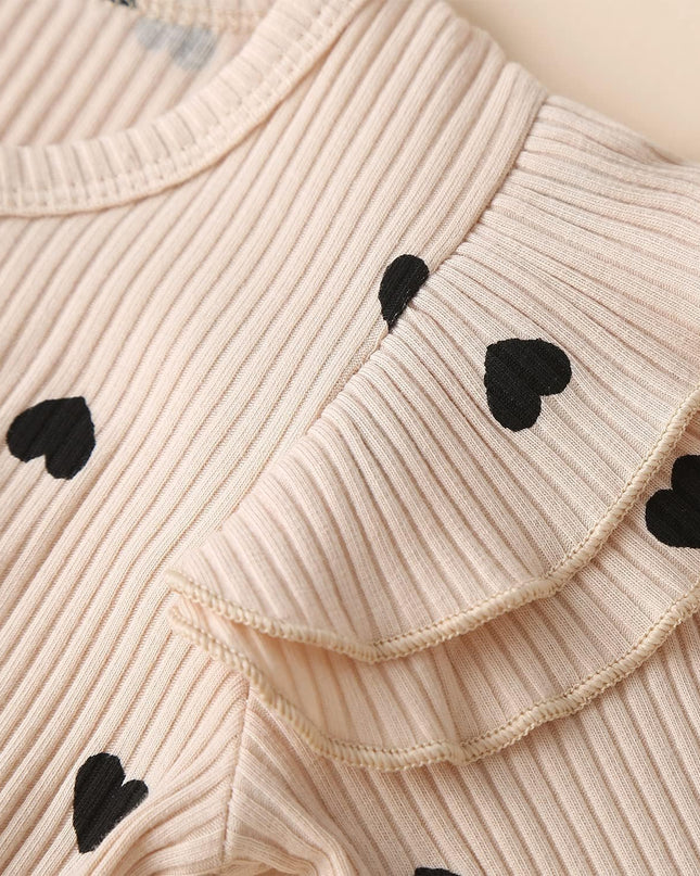 Baby Girl'S 3Pc Rib Frill Long Sleeve Romper and Pant Set