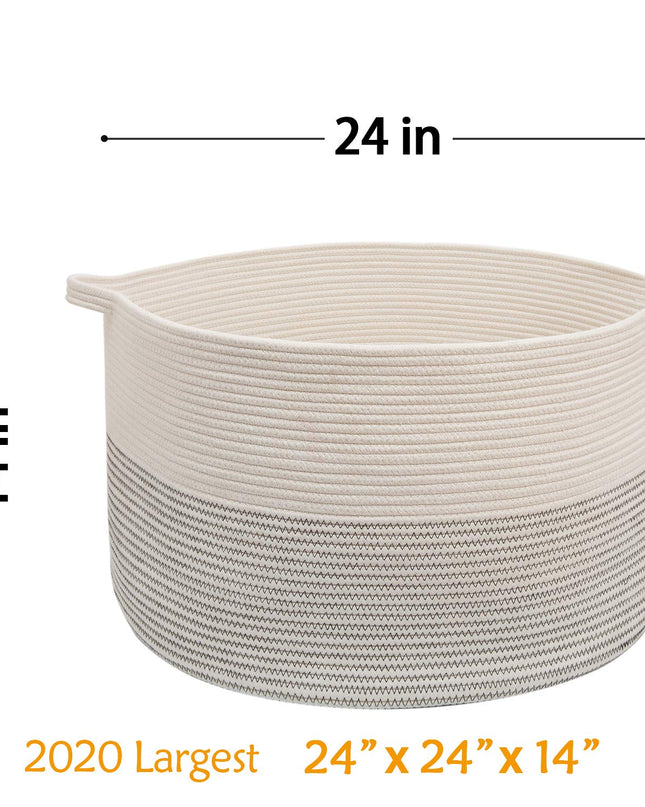XXXL Large Rope Baskets - 24" X 24" X 14" Laundry Baskets for Storage, Blankets, Towels, Pillows, Baby Nursery