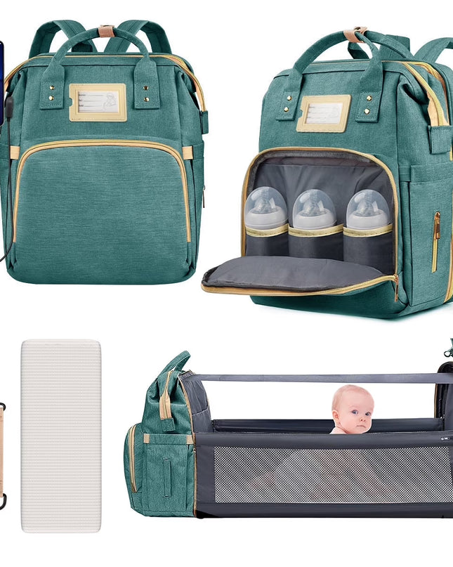 Multifunctional Diaper Bag Backpack with Changing Station & Insulated Pockets, Green