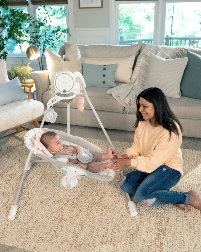 Inlighten Baby Swing, 5-Speed, Swivel Infant Seat, Nature Sounds, Lights - Pink, Nally