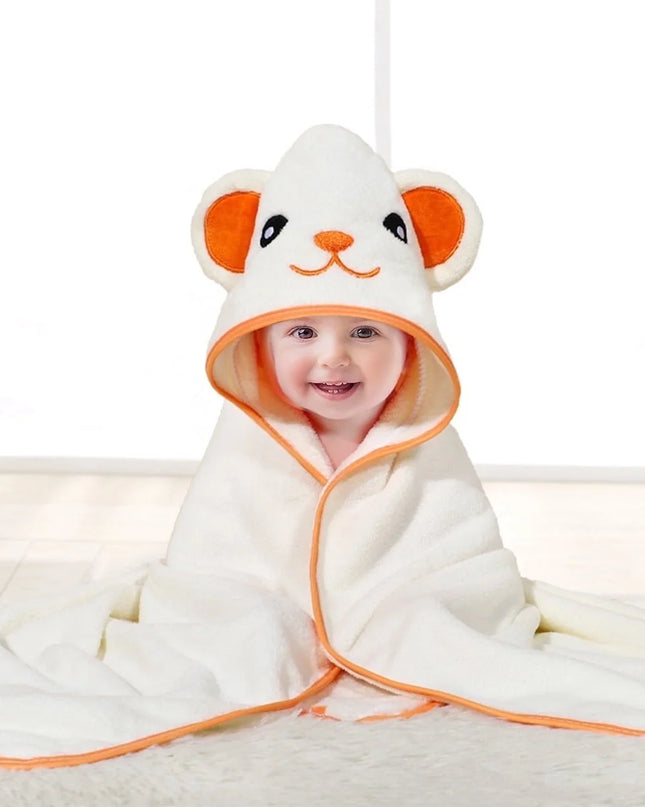 Baby Bath Towel, Absorbent Large Hooded Towel for Kids, Newborn, Babie, Toddler, Infant, Orange Bear, 31.5 X 31.5 Inch