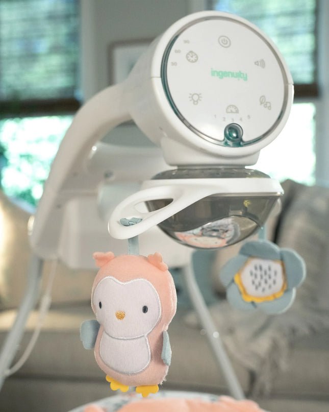 Inlighten Baby Swing, 5-Speed, Swivel Infant Seat, Nature Sounds, Lights - Pink, Nally