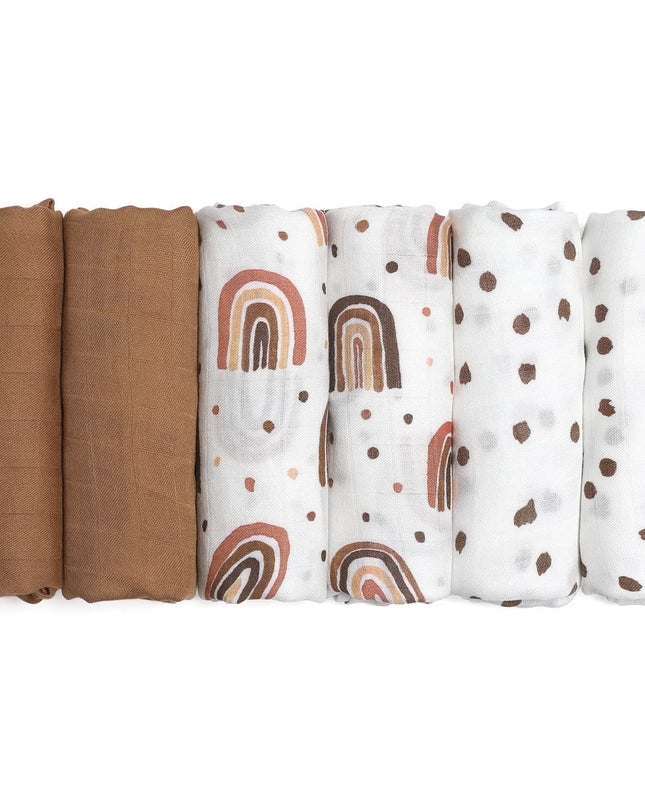 Muslin Swaddle Blankets 6-Pack, Swaddle Wrap Neutral Receiving Breathable Cotton Blankets for Newborn Infant Girls and Boys, 27 X 27", Rainbow