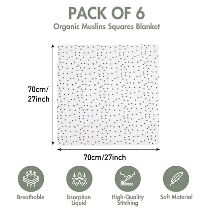 Muslin Swaddle Blankets 6-Pack, Swaddle Wrap Neutral Receiving Breathable Cotton Blankets for Newborn Infant Girls and Boys, 27 X 27", Rainbow