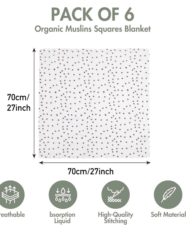 Muslin Swaddle Blankets 6-Pack, Swaddle Wrap Neutral Receiving Breathable Cotton Blankets for Newborn Infant Girls and Boys, 27 X 27", Rainbow