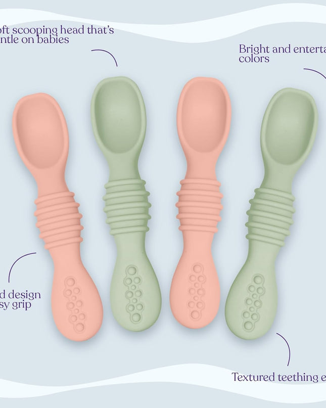 Silicone Baby Spoon Set - Baby Led Weaning First Stage Feeding Utensils, Gum Friendly, BPA & Phthalate Free