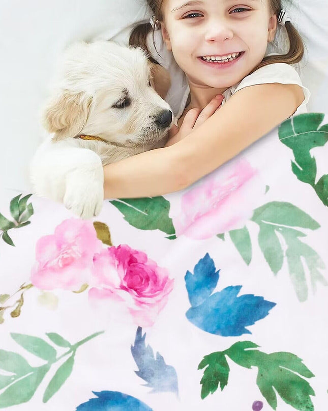 Baby Blanket for Girls Super Soft Double Layer Minky with Dotted Backing, Receiving Blanket with Pink Floral Multicolor Printed Blanket 30 X 40 Inch(75X100Cm)