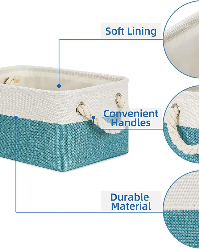 Small Fabric Basket Shelf Storage Bins for Organizing 6 Pcs Decorative Baskets for Gifts Empty Collapsible Small Storage Bins for Home, Closet(Teal,11.8 L X 7.9 W X 5.3 H Inches)