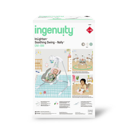 Inlighten Baby Swing, 5-Speed, Swivel Infant Seat, Nature Sounds, Lights - Pink, Nally