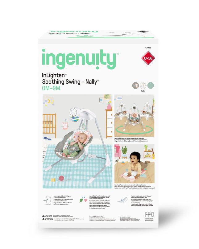 Inlighten Baby Swing, 5-Speed, Swivel Infant Seat, Nature Sounds, Lights - Pink, Nally