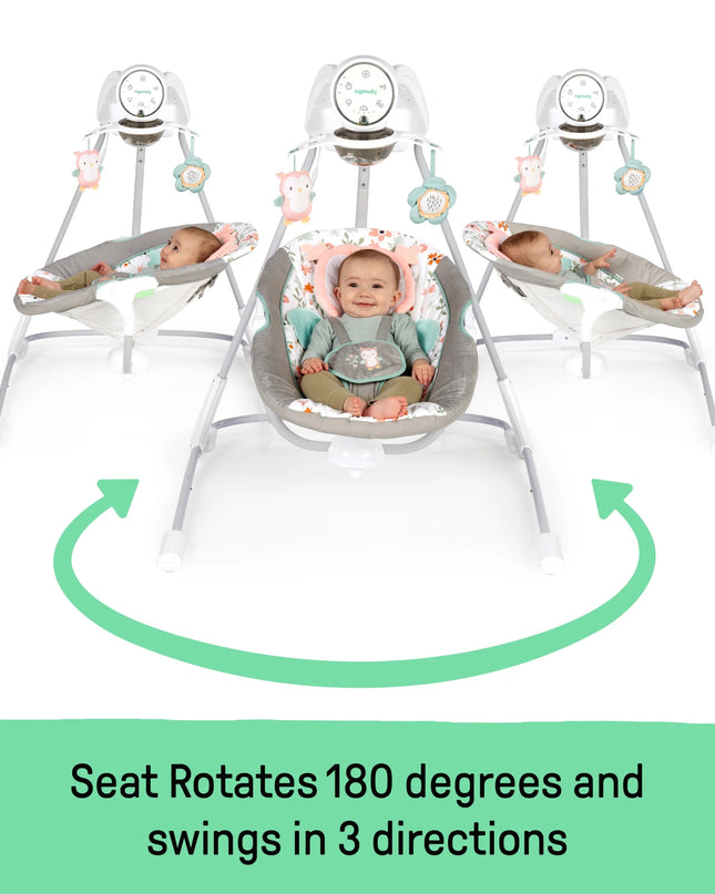 Inlighten Baby Swing, 5-Speed, Swivel Infant Seat, Nature Sounds, Lights - Pink, Nally