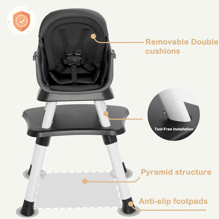 8 in 1 Baby High Chair, Toddler Dining Booster Seat for Eating, Black