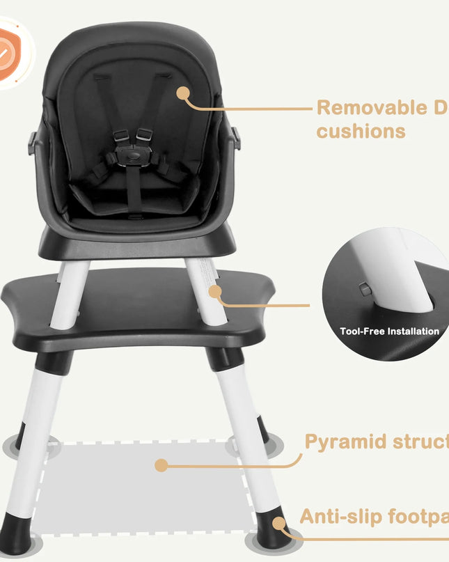 8 in 1 Baby High Chair, Toddler Dining Booster Seat for Eating, Black