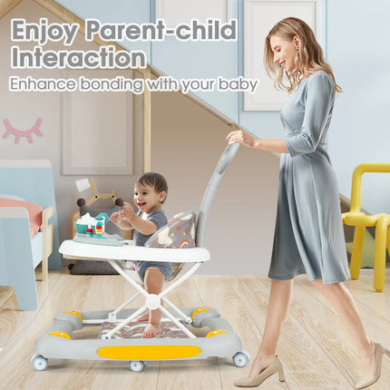 6-In-1 Baby Walker, Foldable Push Walker with Musical Activity Station for 6-24 Months, Gray