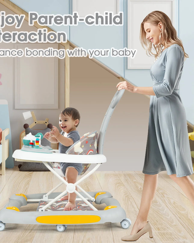 6-In-1 Baby Walker, Foldable Push Walker with Musical Activity Station for 6-24 Months, Gray
