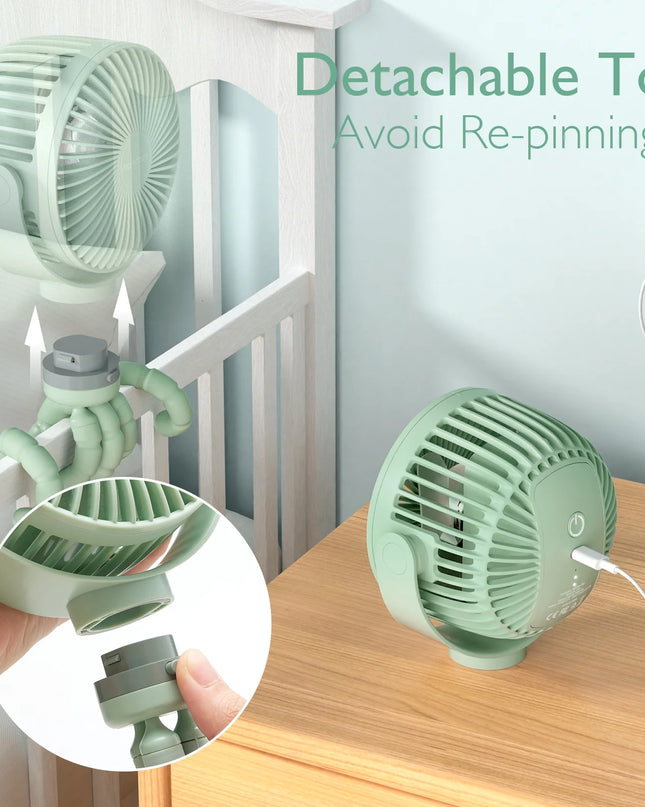 Portable Stroller Fan, USB Rechargeable and Handheld Cooling Fan for Travel, Car Seat, Bedroom