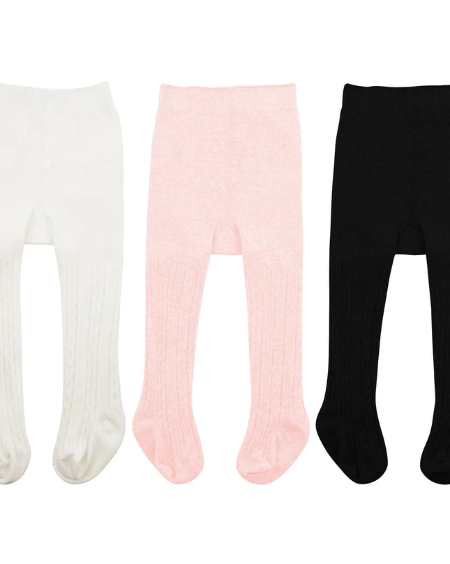 Toddler Cotton Tights Cable Knitted Stockings Girl Seamless Infant Girl Tights Non-Slip Girls Leggings White & Black & Pink 6-12 Months