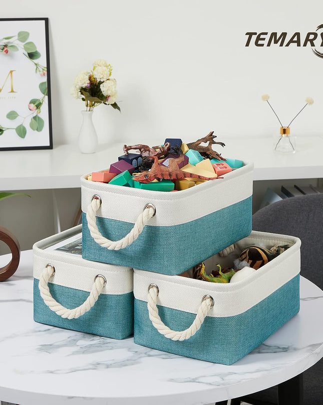 Small Fabric Basket Shelf Storage Bins for Organizing 6 Pcs Decorative Baskets for Gifts Empty Collapsible Small Storage Bins for Home, Closet(Teal,11.8 L X 7.9 W X 5.3 H Inches)